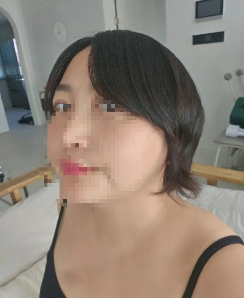 Bob hair at an awkward length before the hippie perm