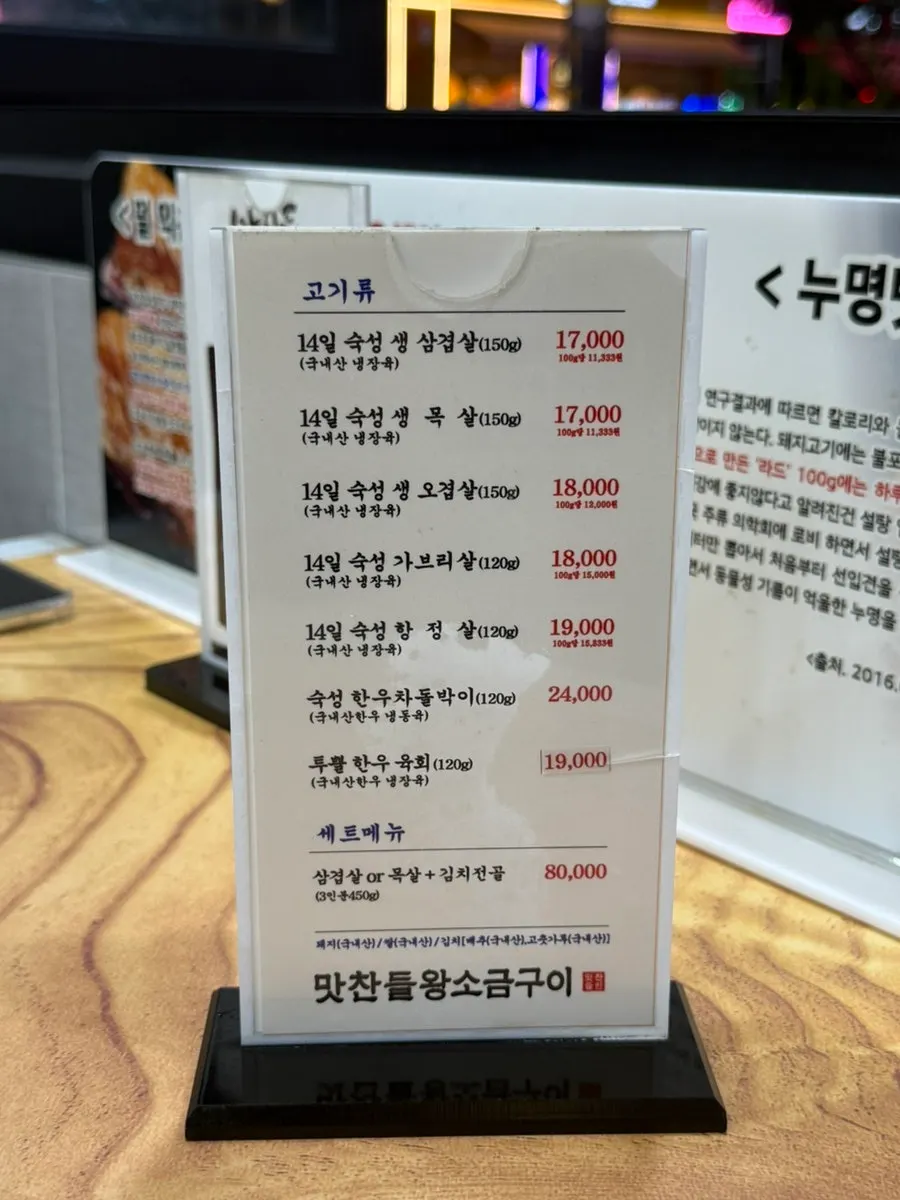 Menu board focused on aged meat