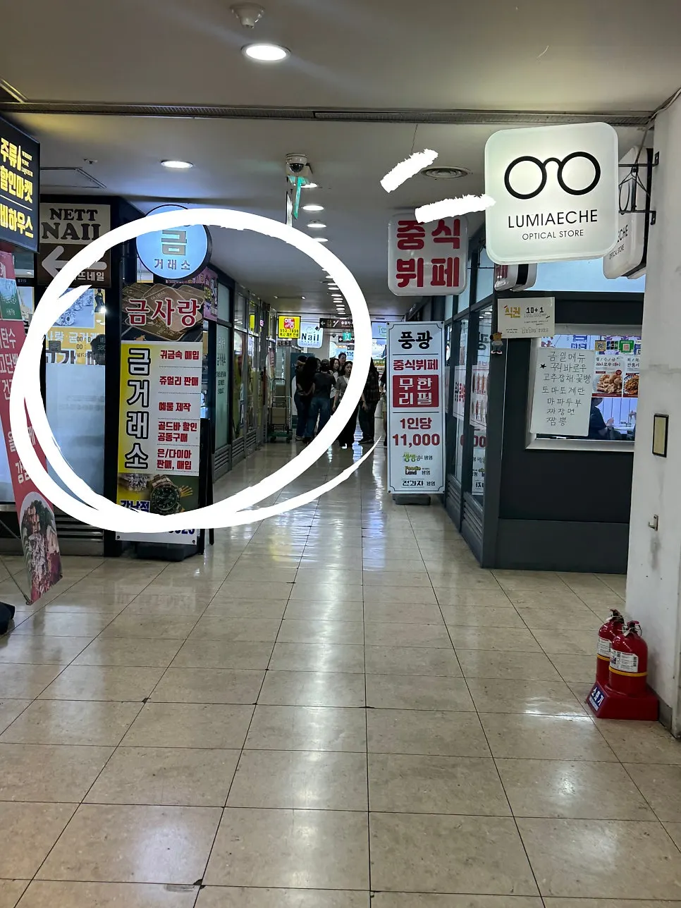 View toward Ola Poke Gangnam from the underground arcade corridor