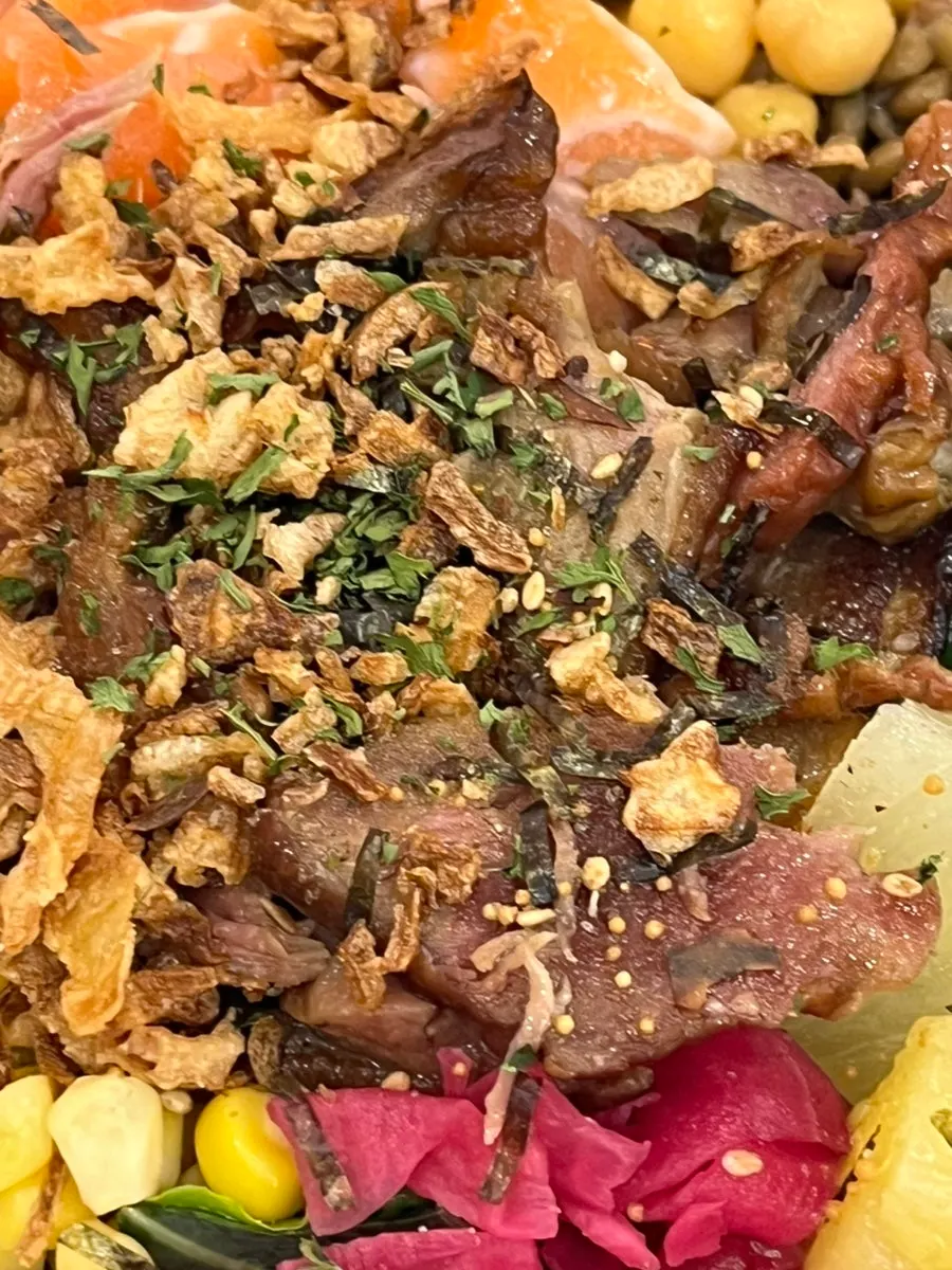 A filling meal-sized salmon poke bowl from Olla Poke