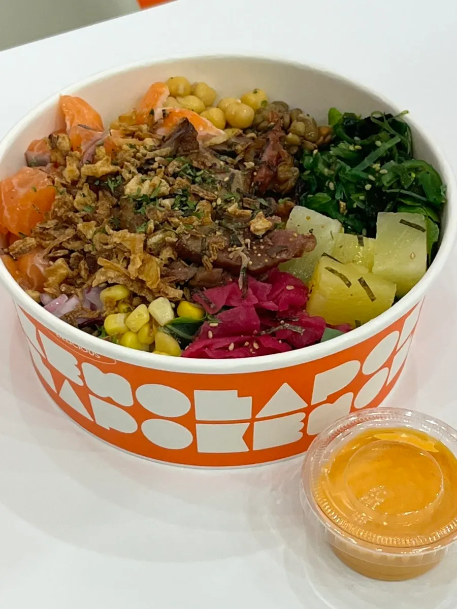 A full poke spread eaten at Olla Poke Munjeong Main Branch