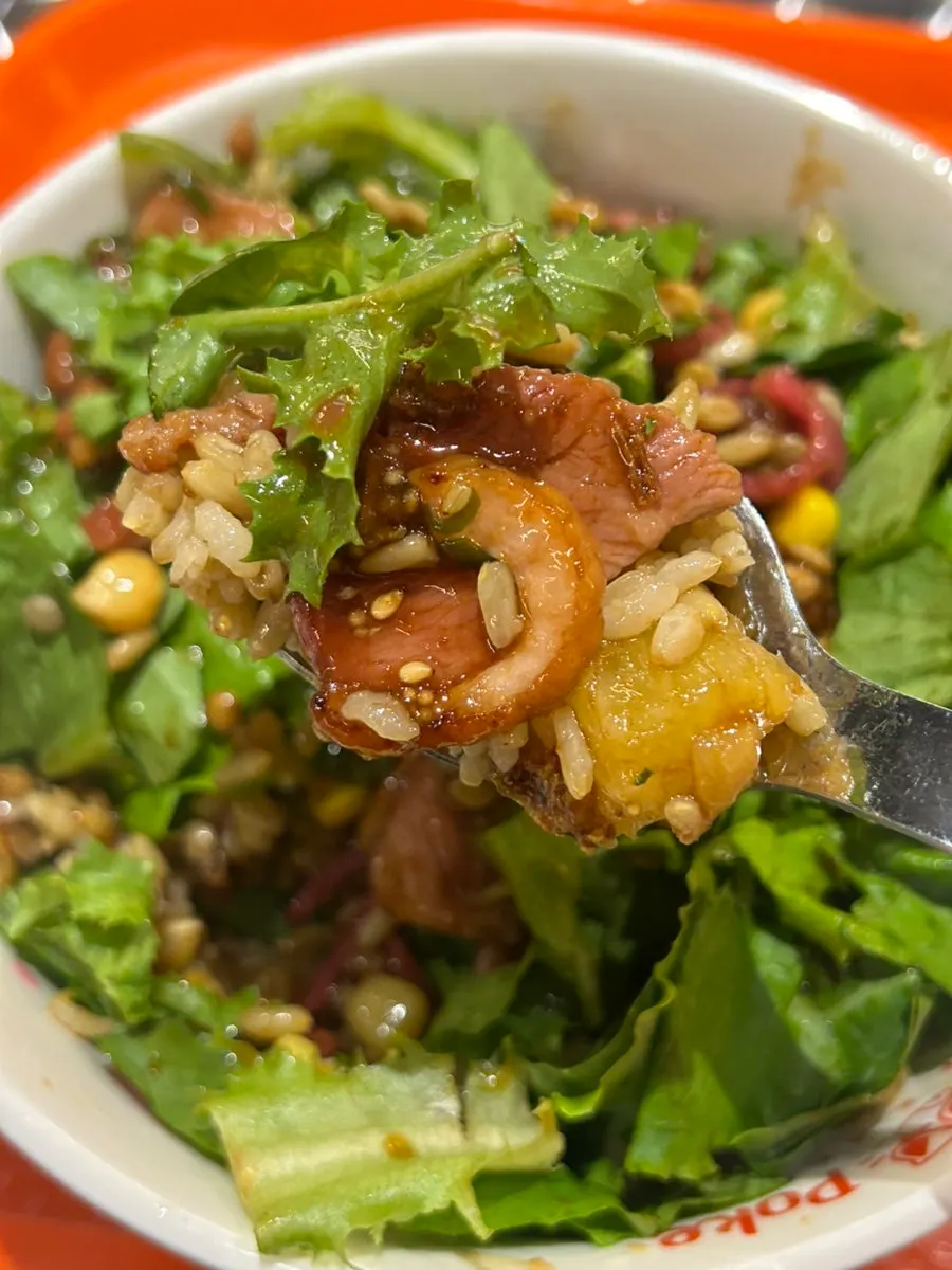 Smoked duck poke drizzled with teriyaki sauce