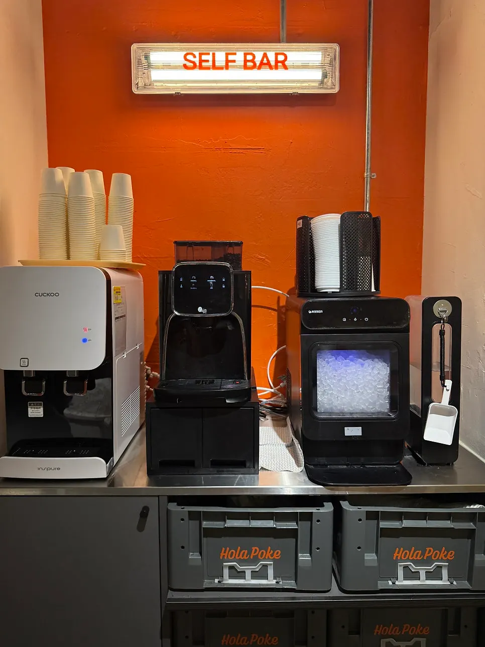 Free self-serve coffee machine in use