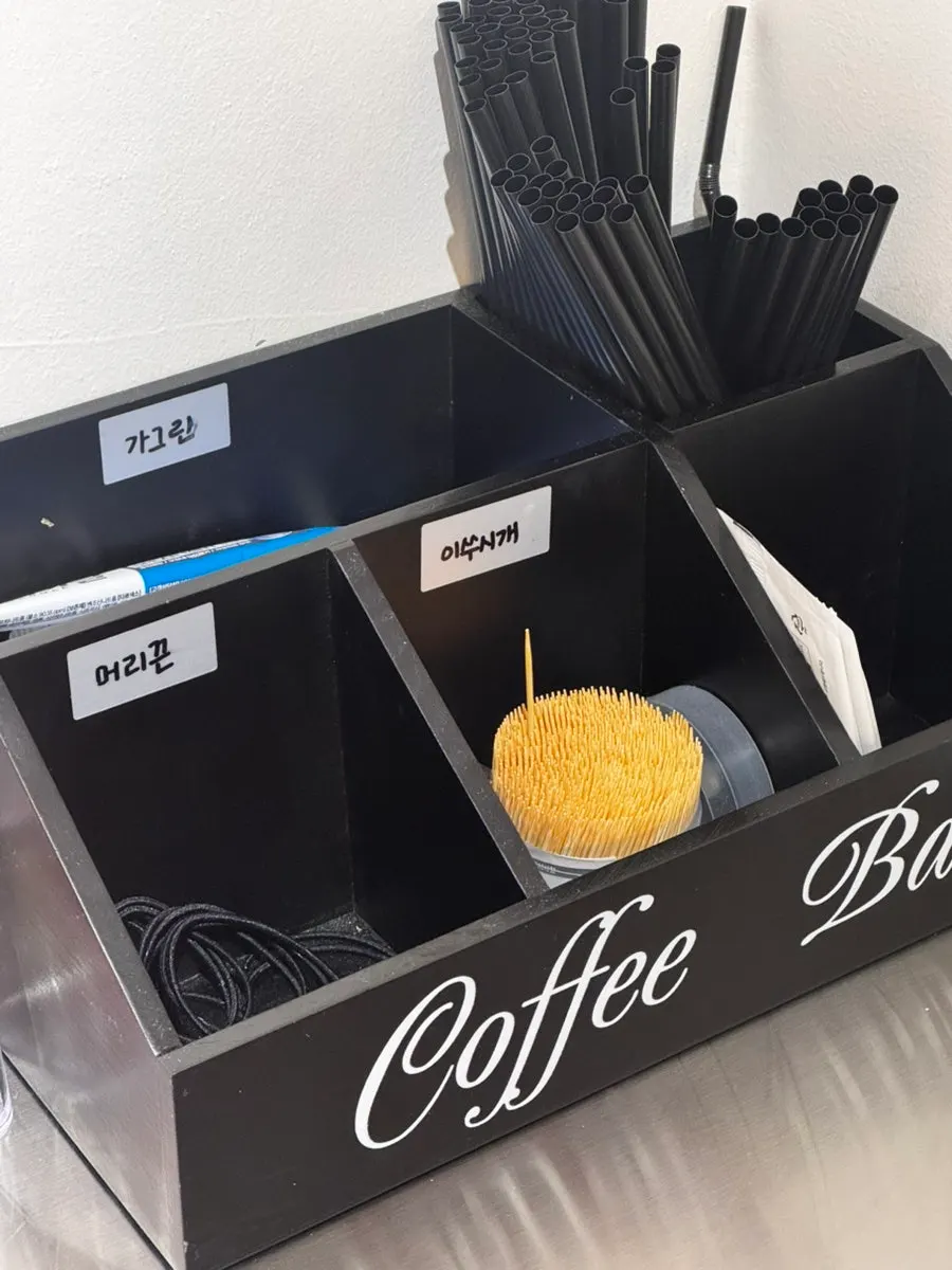 Mouthwash, hair ties, and wet wipes on the self-serve bar