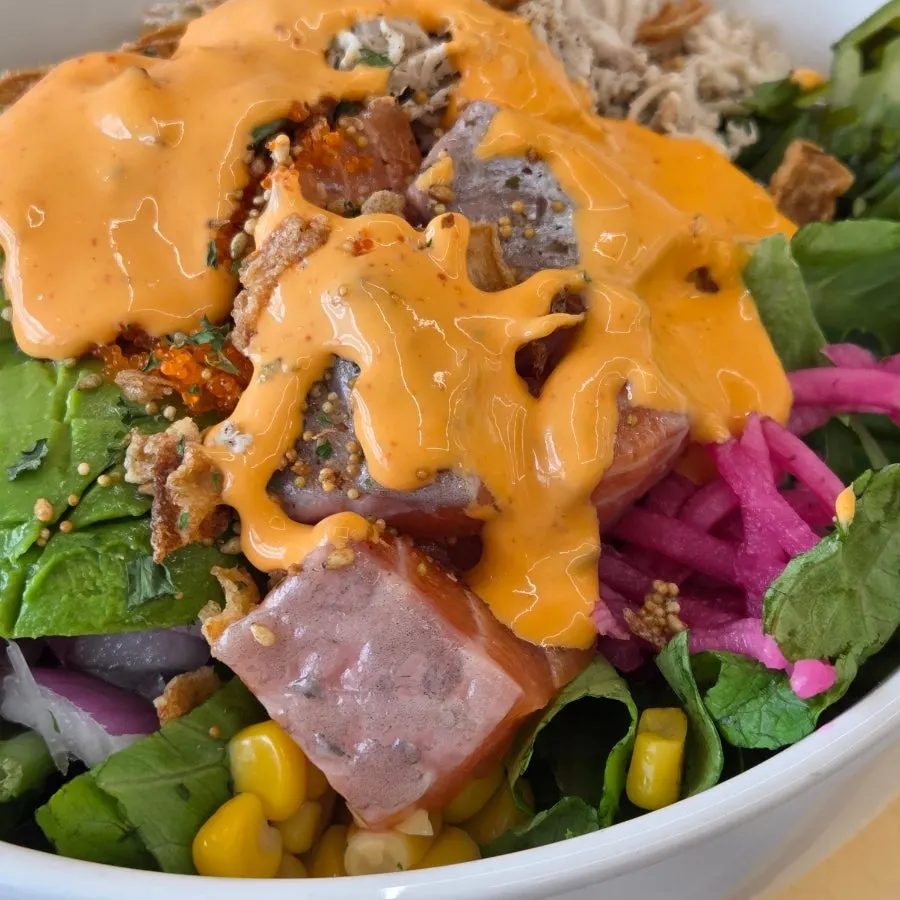 Poke drizzled with sriracha mayo sauce