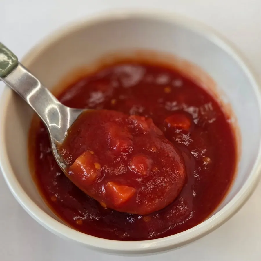 Close-up of the spicy tomato soup