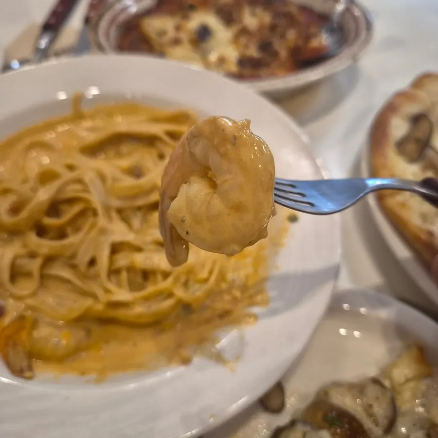 Tuumba pasta noodles lifted on a fork