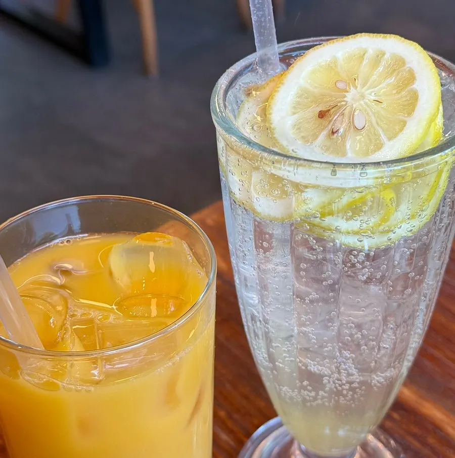 Orange juice and lemonade served first