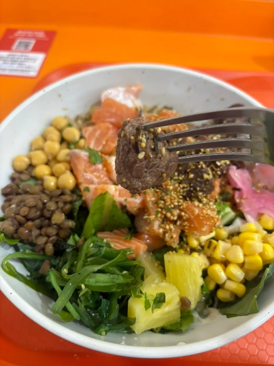 Poke toppings including chickpeas, lentils, and flying fish roe
