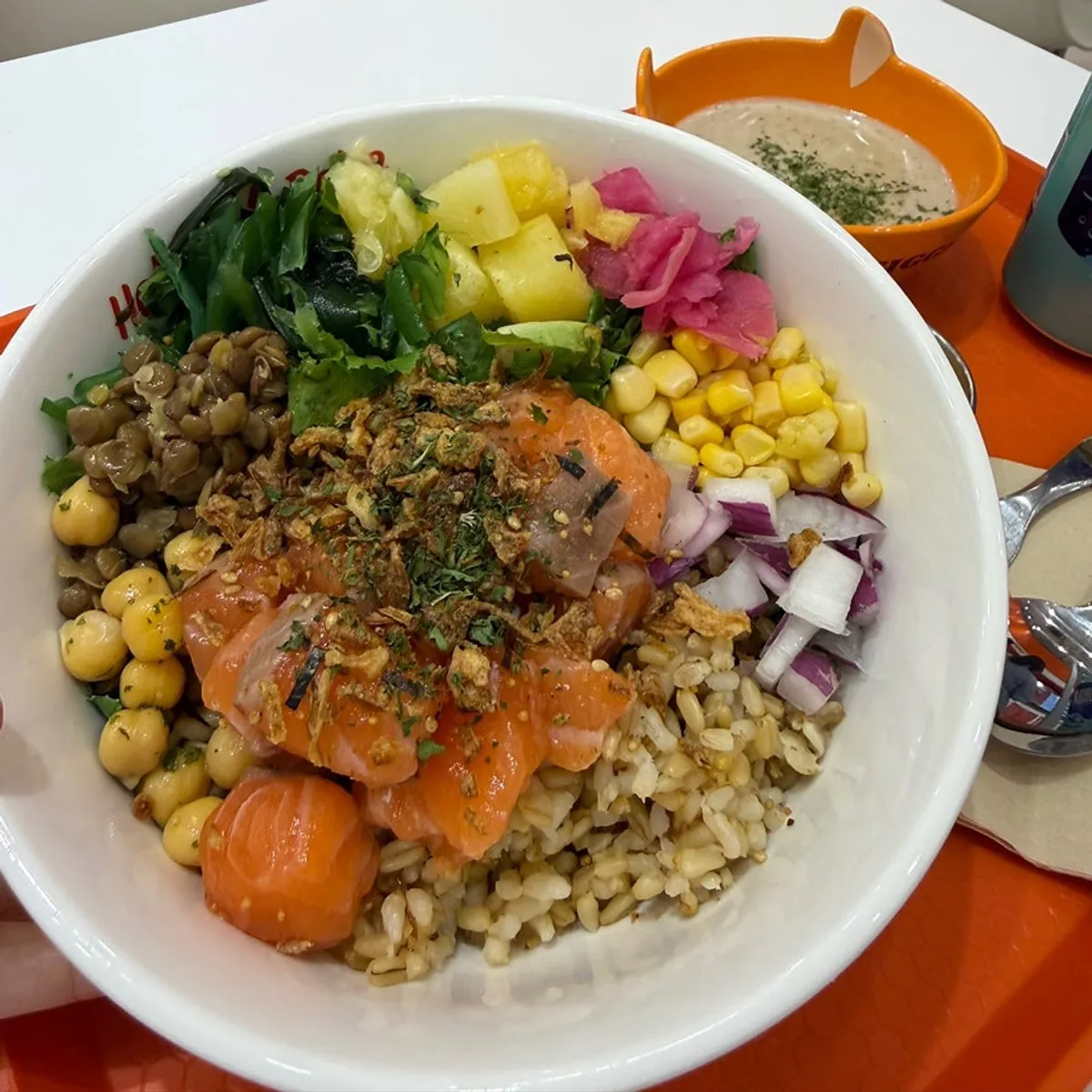 The main salmon poke bowl served