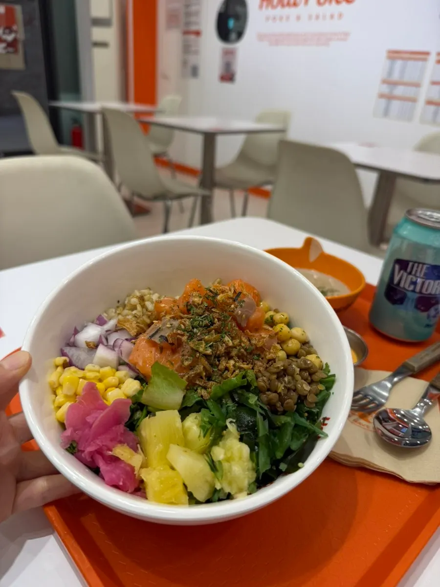 Top-down view of the salmon poke ordered with the basic configuration