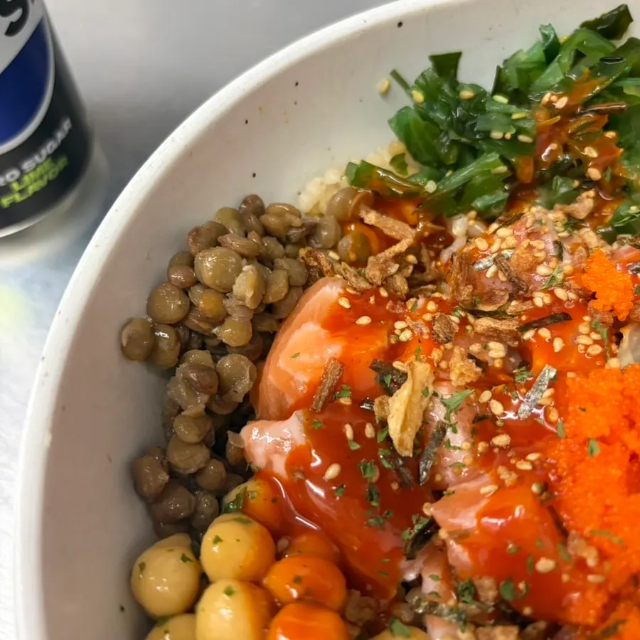 The ordered buldak salmon poke served at the table