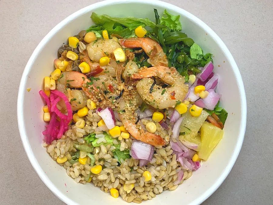 Garlic shrimp poke topped with 7 shrimp