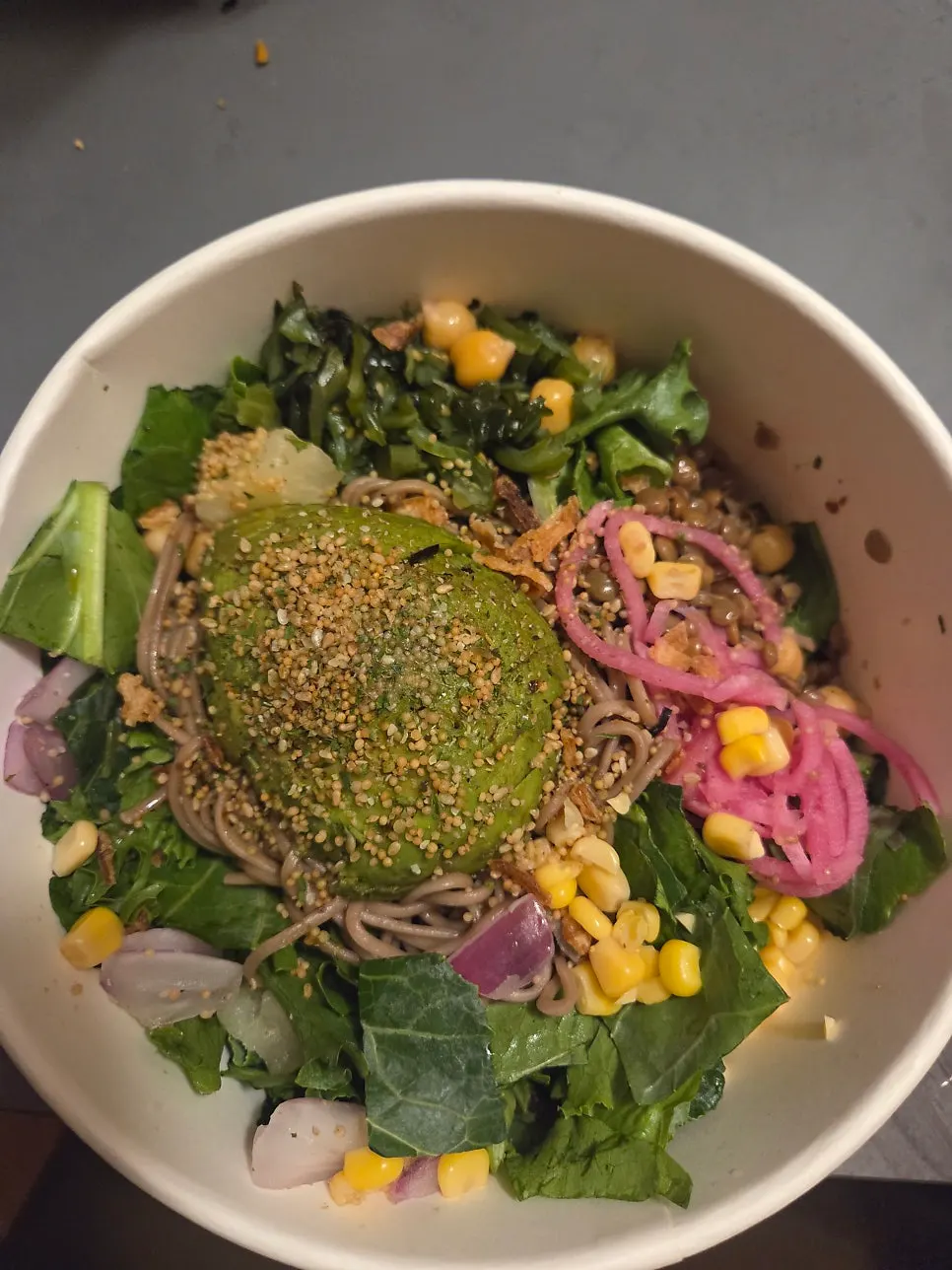 Close-up of avocado on top of the poke