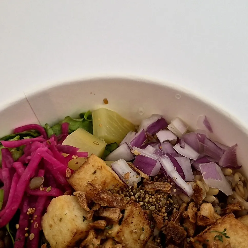 A bowl of smoked duck poke