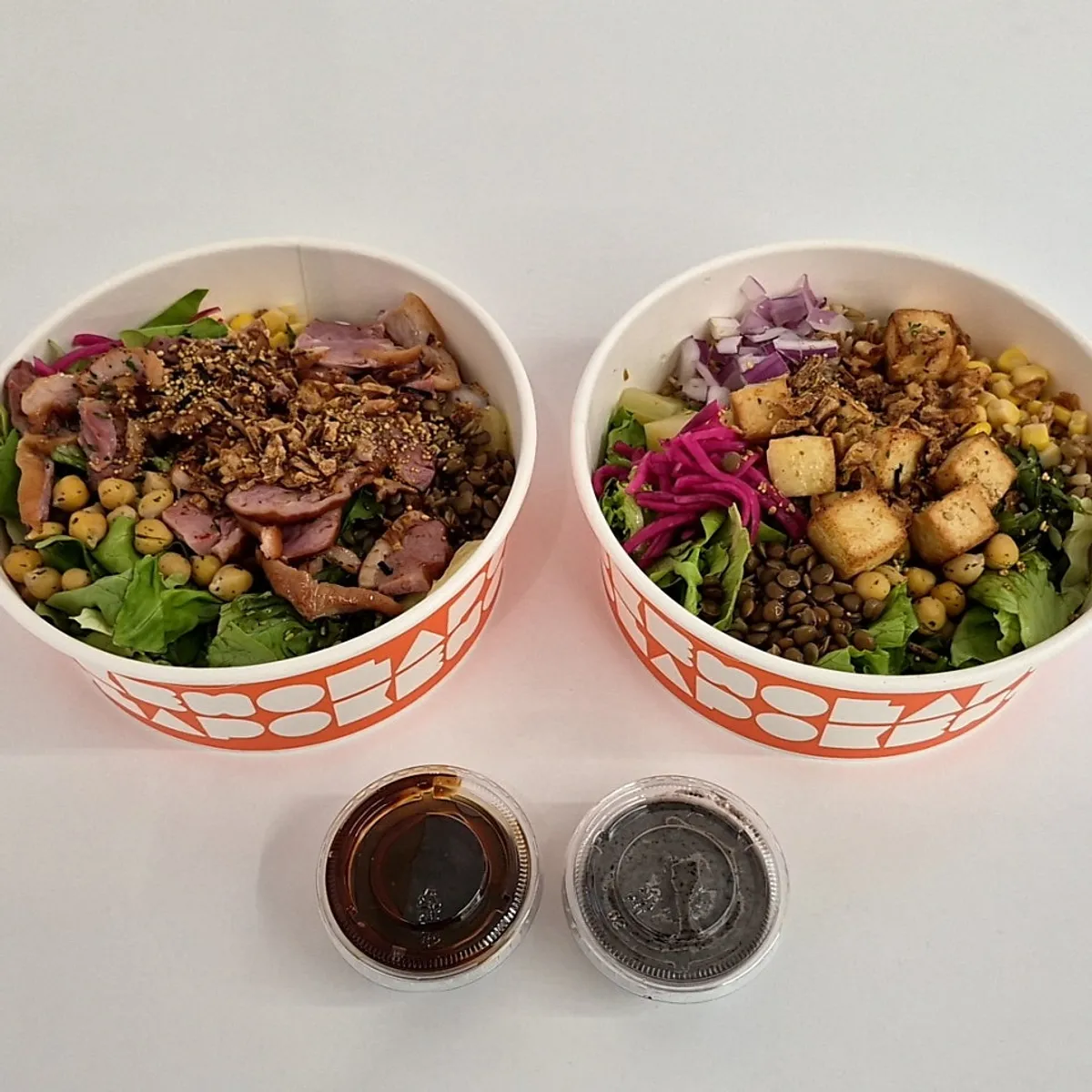Poke bowl ordered as half salad, half oat brown rice