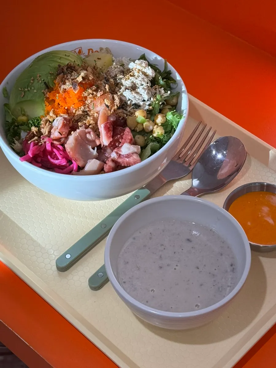 Super Protein poke and soup set laid out