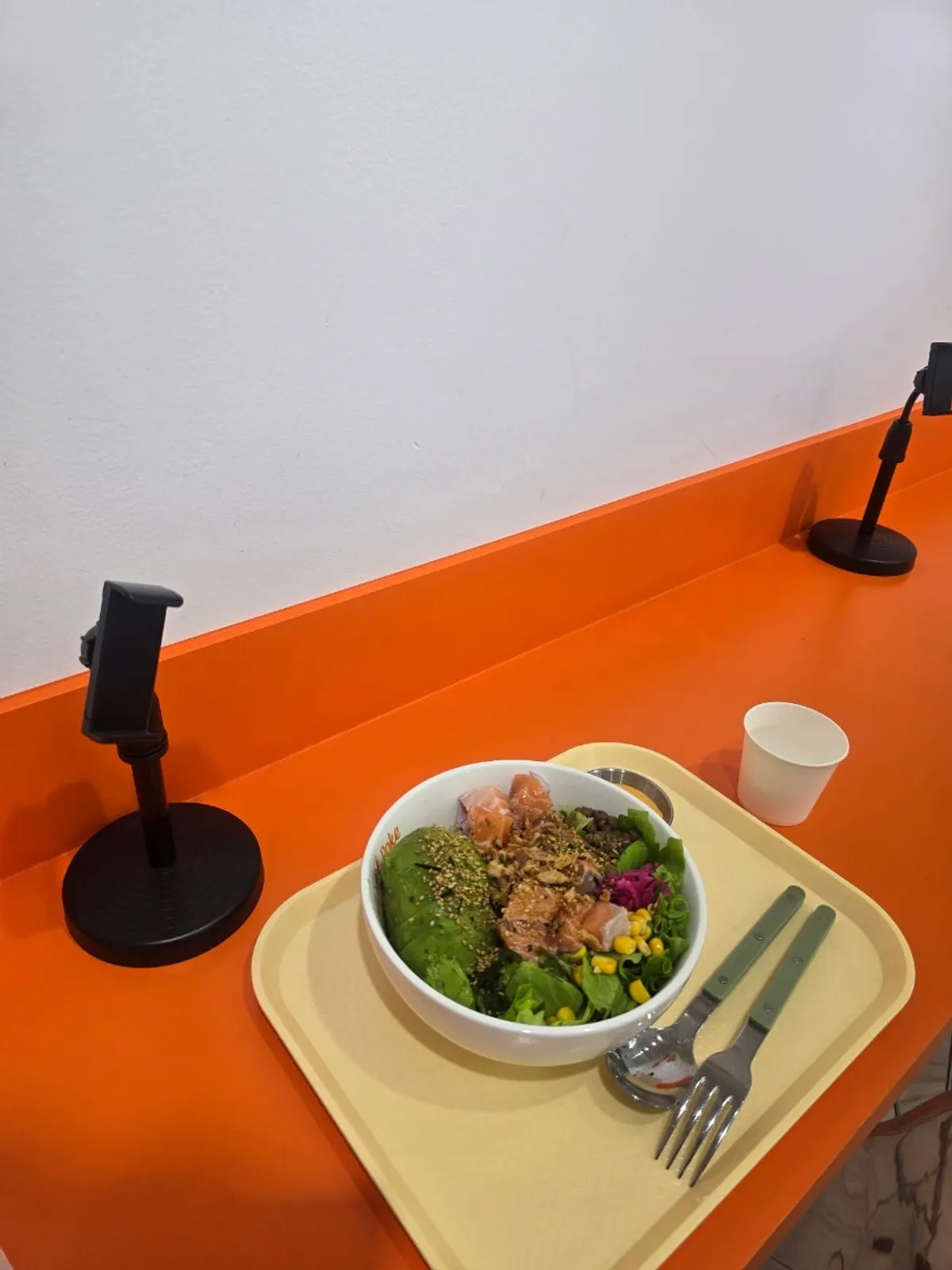 Salmon poke topped with avocado