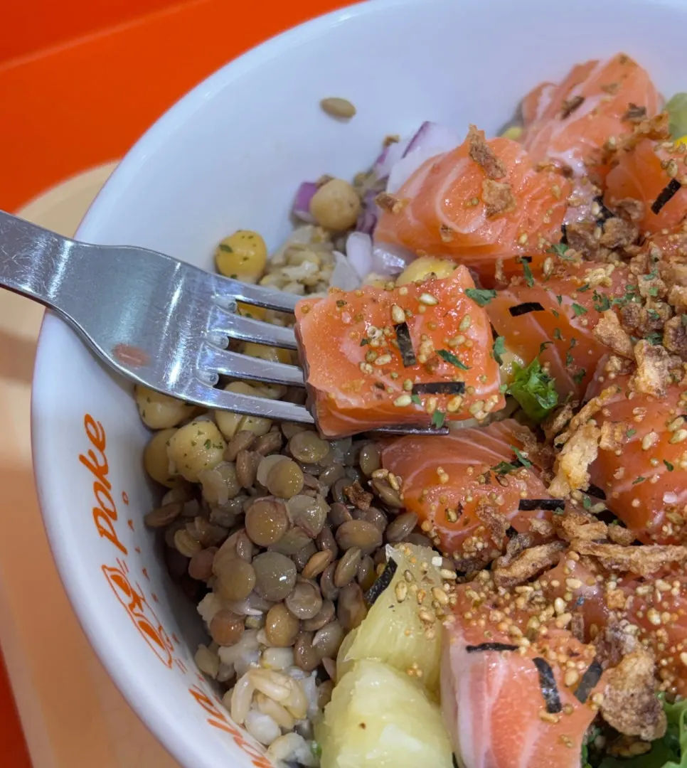 Big chunks of raw salmon on top
