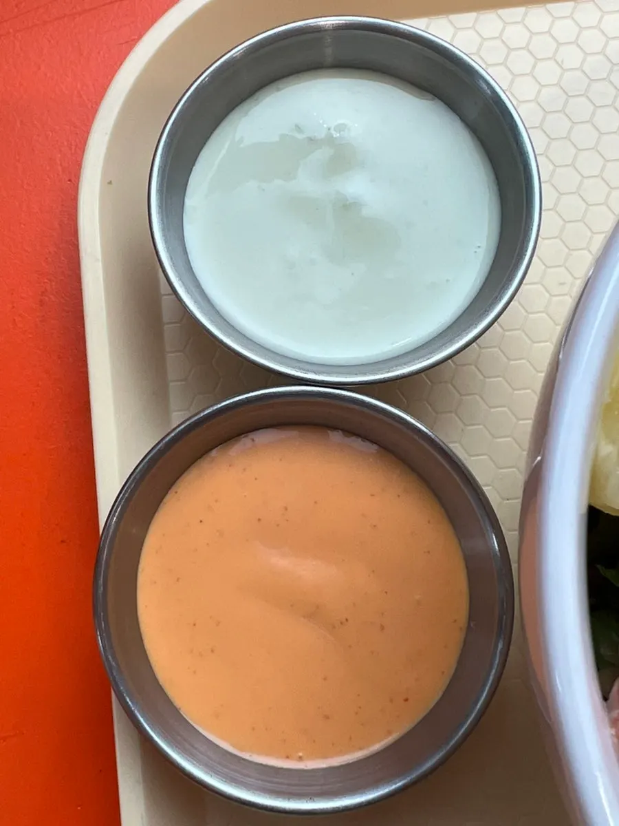 Sriracha mayo and wasabi mayo sauces