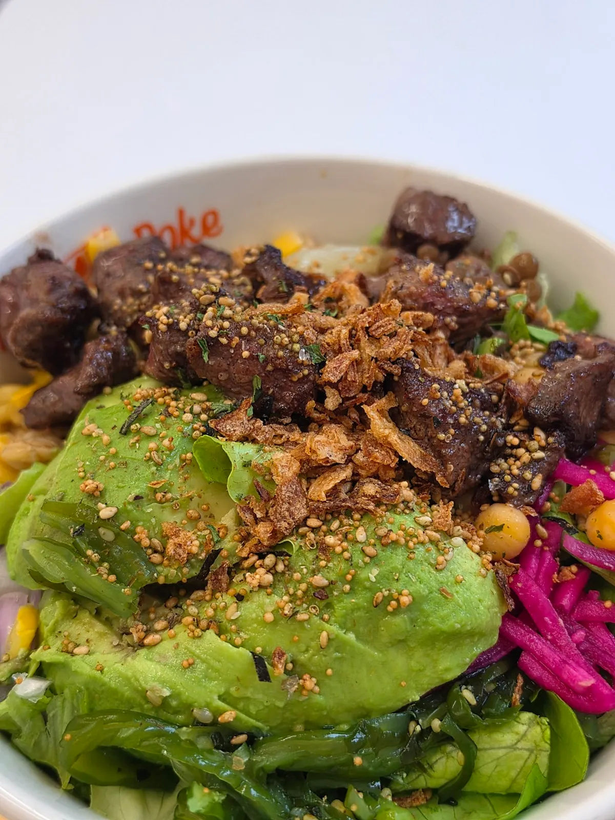 Steak poke from Hola Poke Seolleung Branch with avocado added