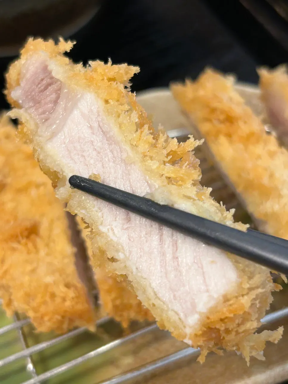 Close-up cross-section of loin katsu
