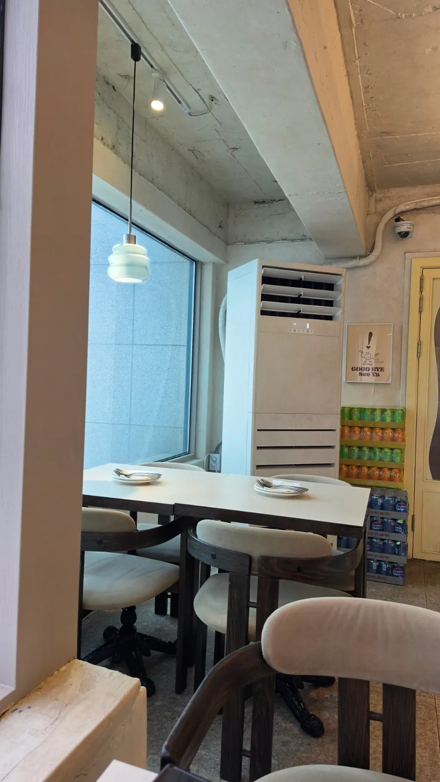 Cozy, clean interior seating at Omil Hongdae
