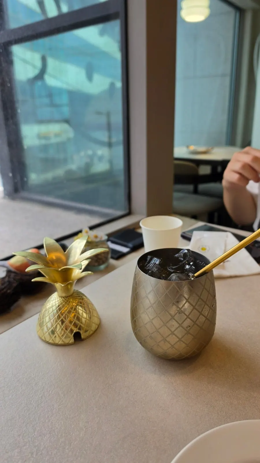 Close-up of the pineapple ade on the table