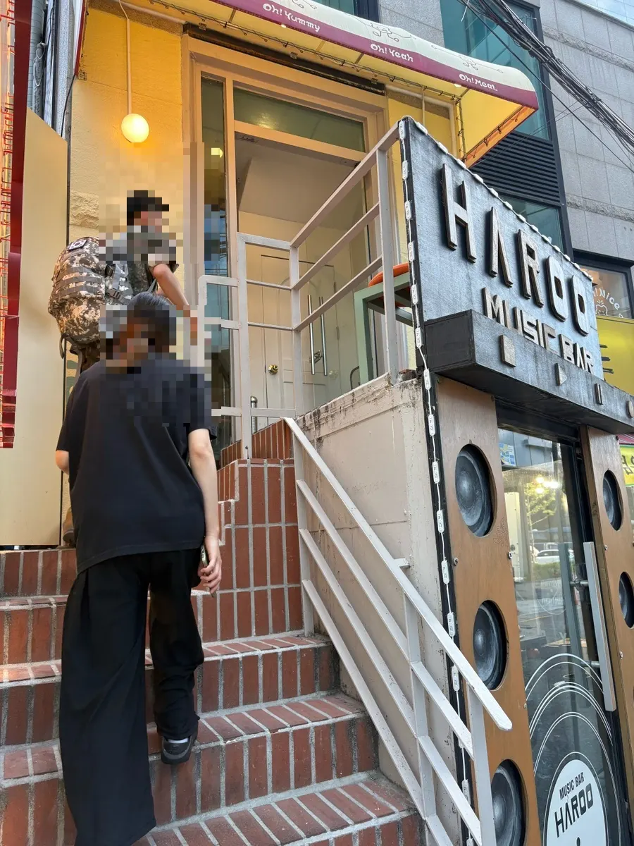 Stairs leading up to the 2nd floor of Omil Hongdae