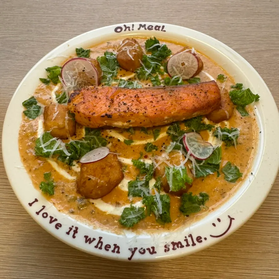 Visual of Omil's salmon steak gnocchi