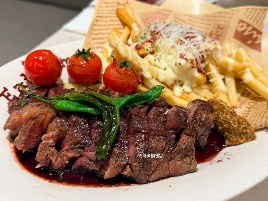 Crispy fries served alongside the steak