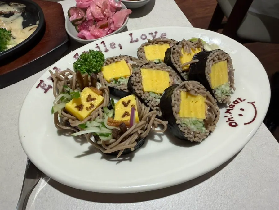 Katsu and omurice placed together on the table