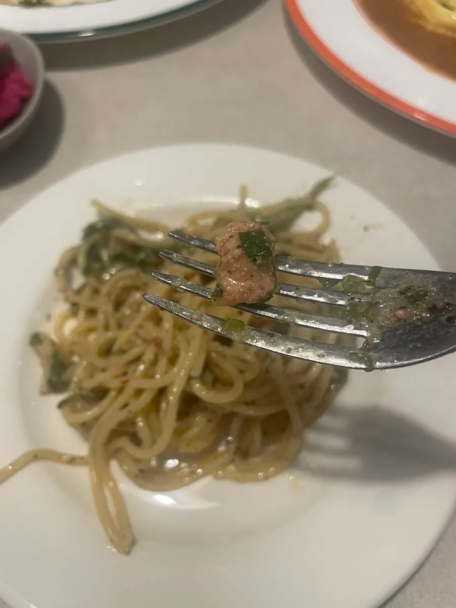 Twirling noodles from the spicy pollack roe pasta