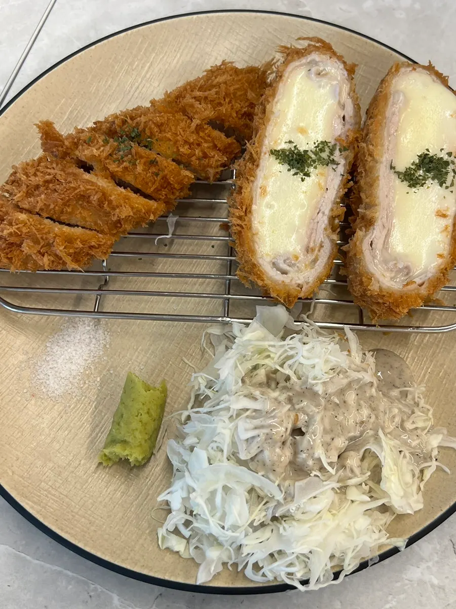 Plate with tenderloin katsu and cheese katsu together