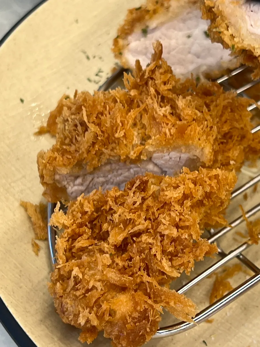 Close-up of the crispy batter on the tenderloin katsu