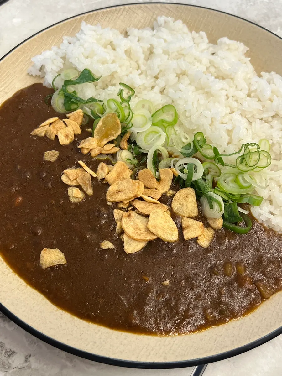 Full spread of Omi Katsu's mince curry rice set