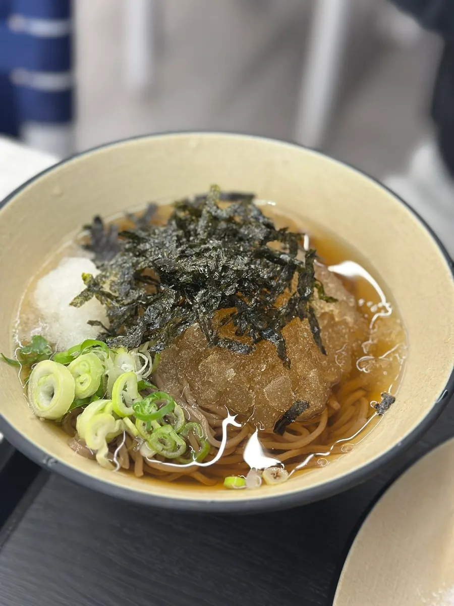Generous portion of cold soba at Omi Katsu