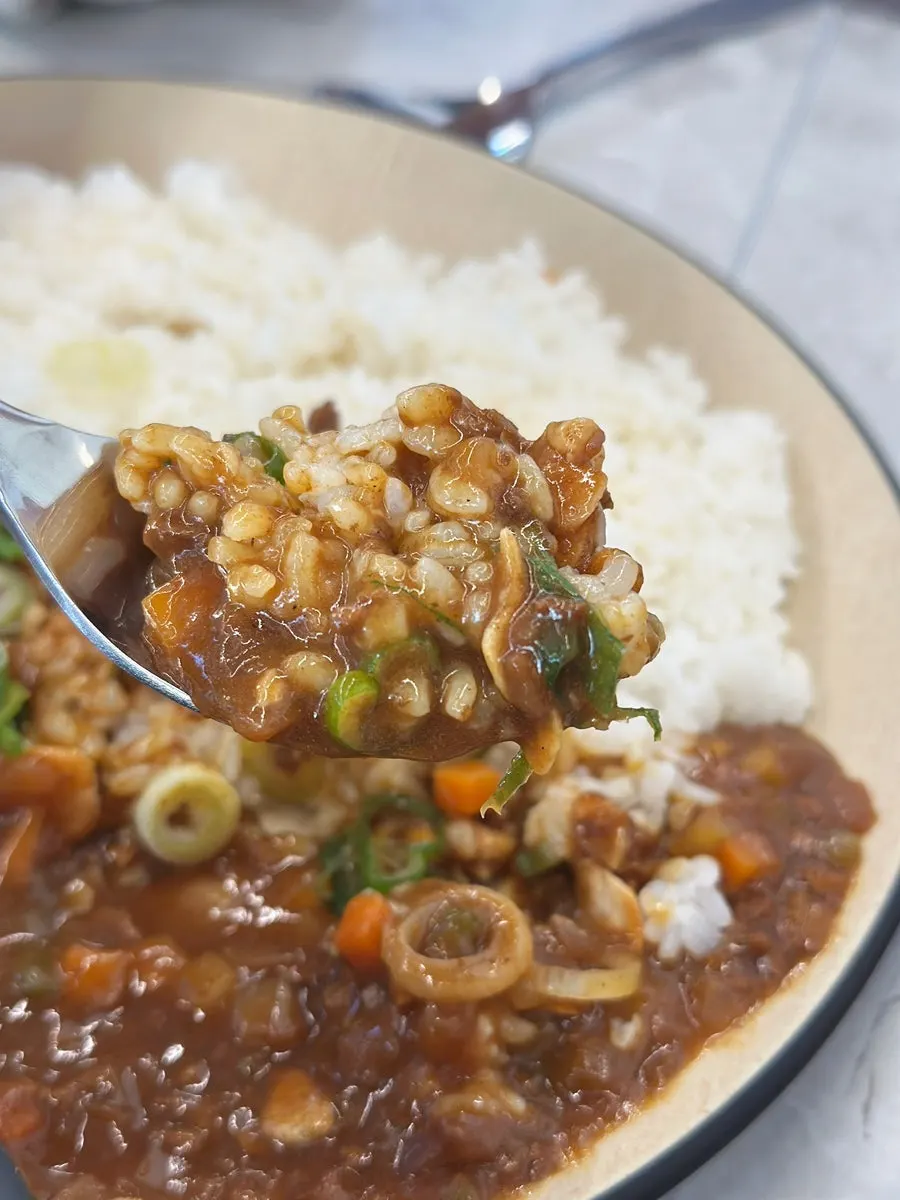 Minced meat curry mixed into rice