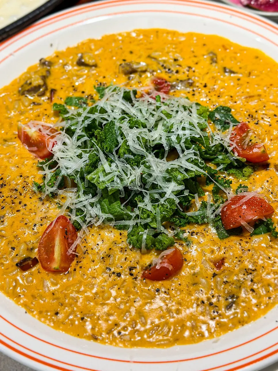 Thick, creamy spicy fan-shaped beef risotto
