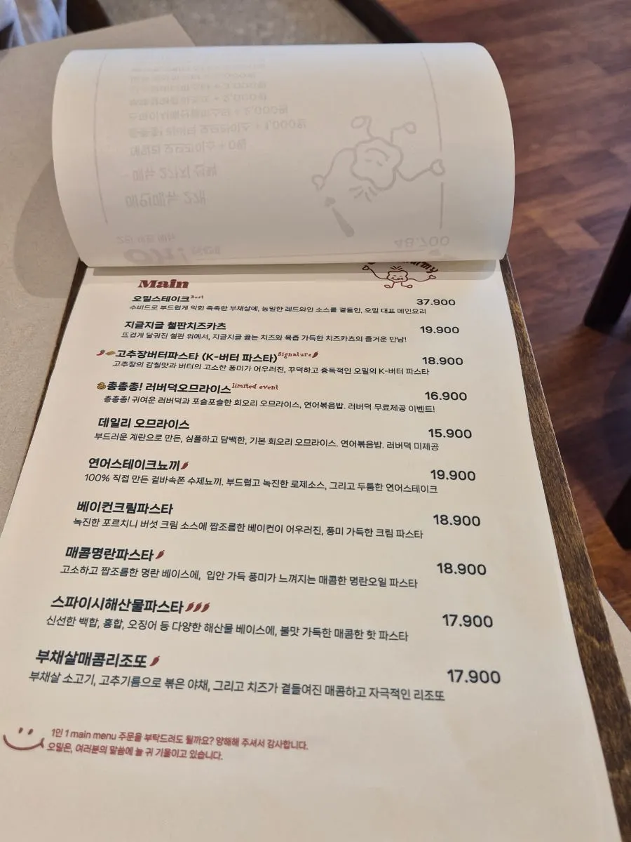 Menu board and prices at Omil Hyehwa Daehangno