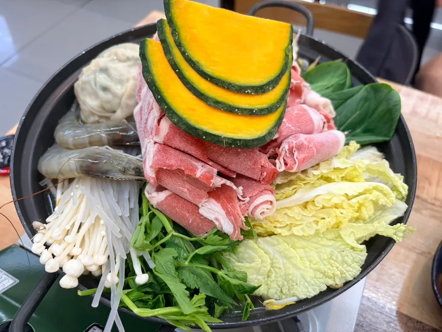 Table setting for the handmade dumpling hot pot for two