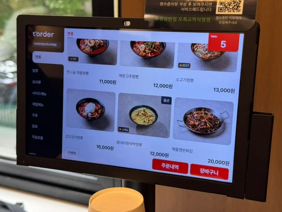 Yugwanjang Banjeom's rice and noodle dish menu board