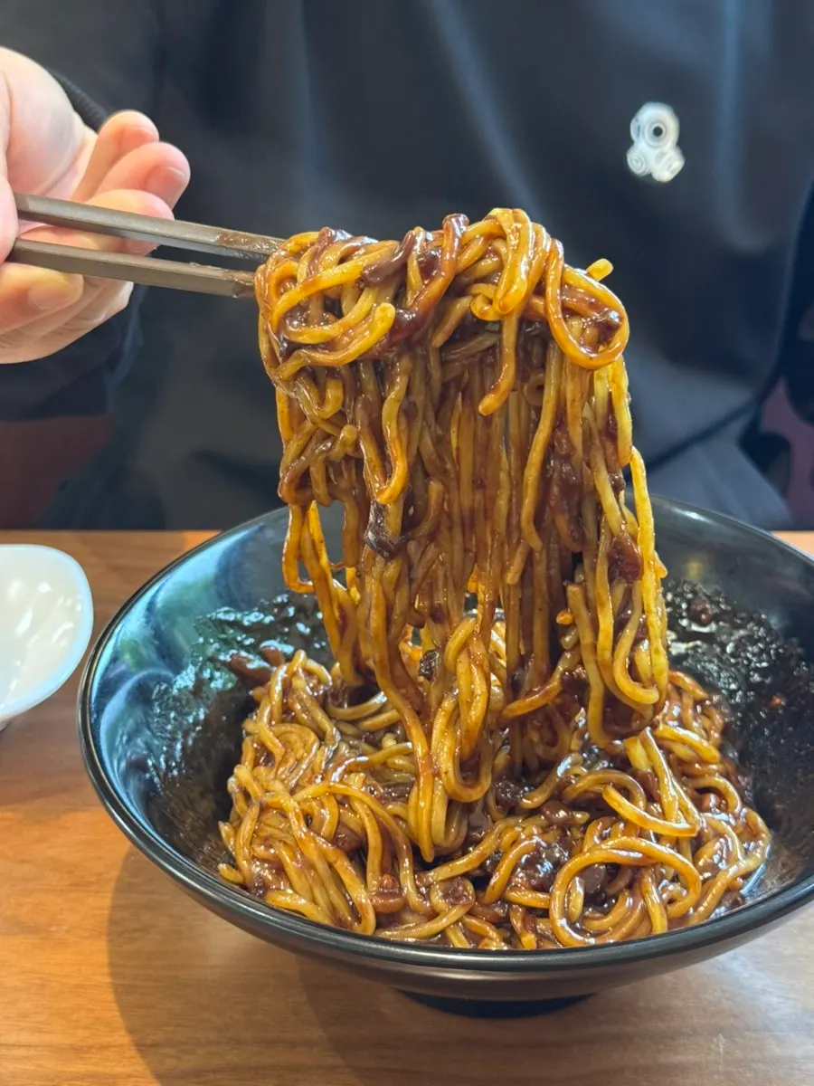 Thick jjajangmyeon noodles resembling udon