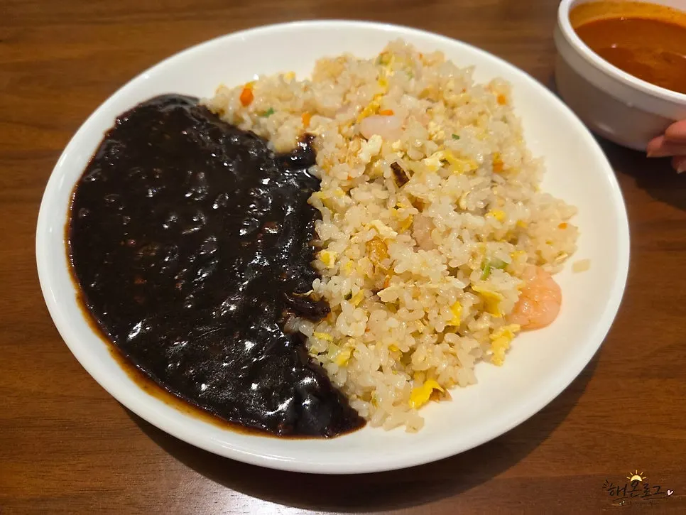 Jjampong broth served alongside the fried rice