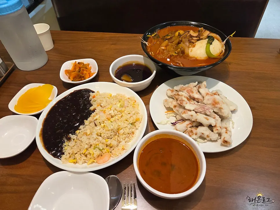 Table full of dishes for a family meal