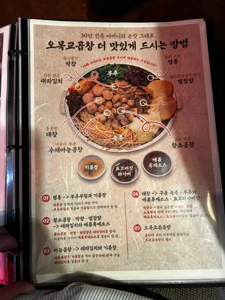 맛있게 먹는 방법이 안내된 메뉴판 페이지