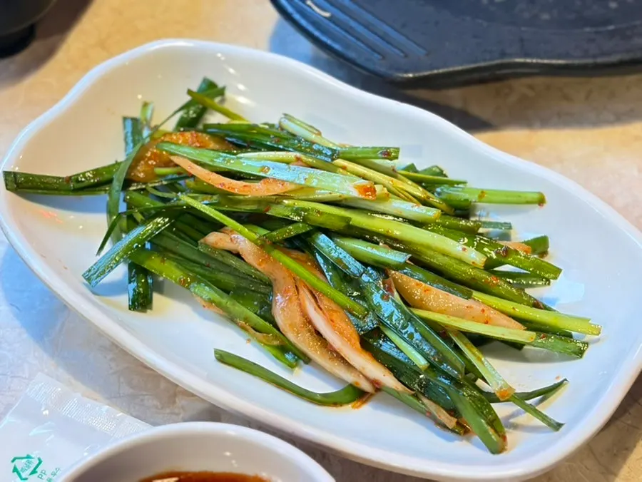 Chive salad served as a basic side dish with gopchang