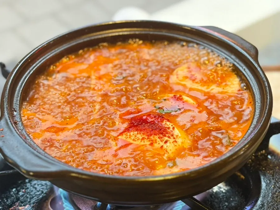 Complimentary spicy sundubu-jjigae