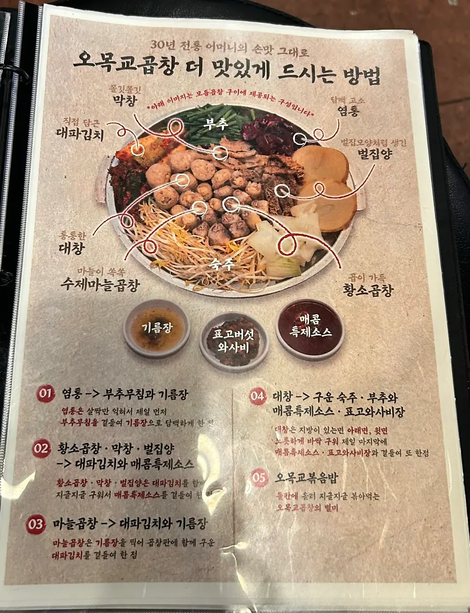 곱창 메뉴 가격이 적힌 메뉴판