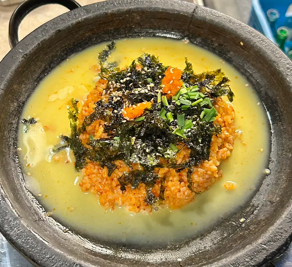 불판에 함께 구운 대파김치